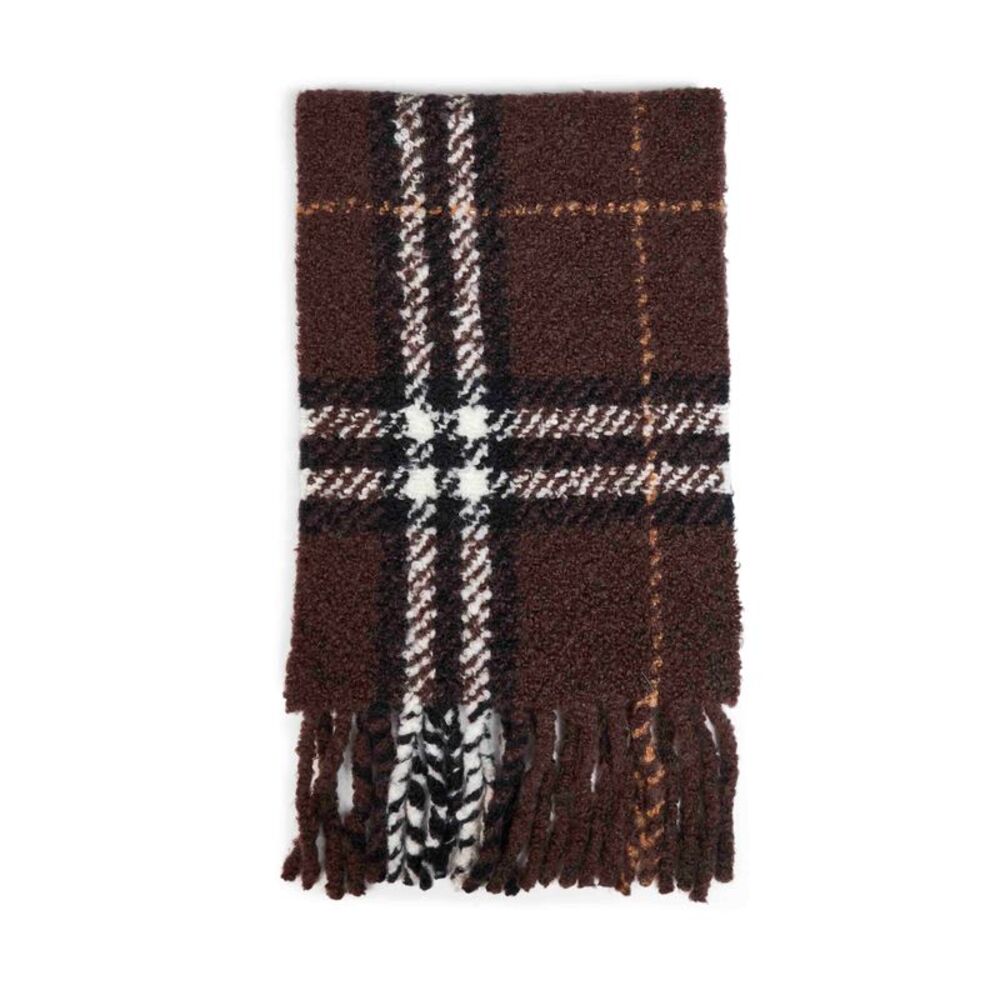 Burberry Women Treacle Brown Check Bouclé Wool And Alpaca Blend Scarf